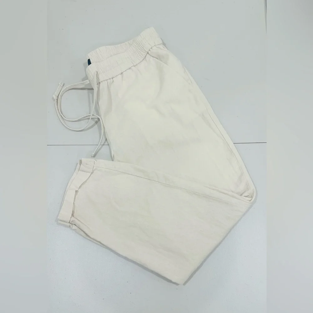 J.Crew Linen-Cotton Drawstring Cream Pant For‎ Women  Size 10